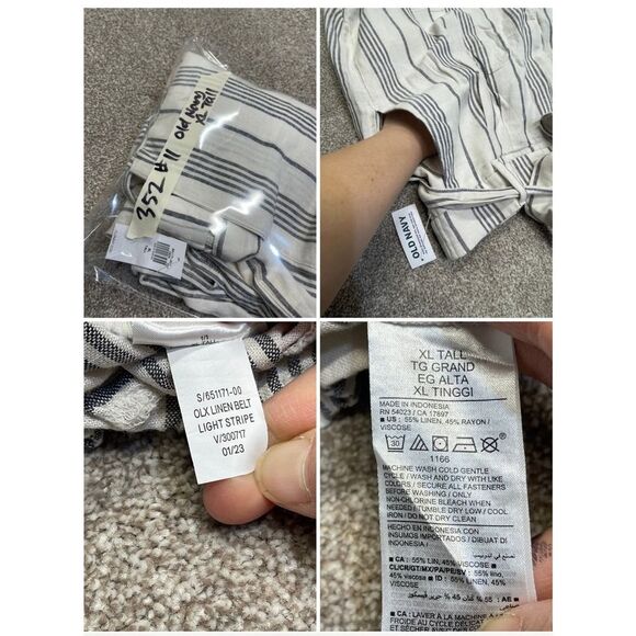 Old Navy women wide leg pin striped pants sz X-Large Tall beige/gray linen blend - Picture 11 of 11